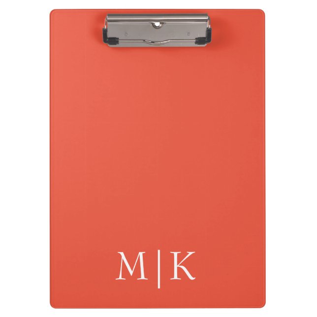 Orange und Weiß | Modernes Monogramm Klemmbrett (Vorderseite)