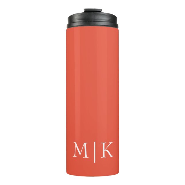 Orange und Weiß | Modernes Monogramm Thermosbecher (Vorderseite)
