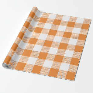 Orange und Weißbüffel Kariert Geschenkpapier