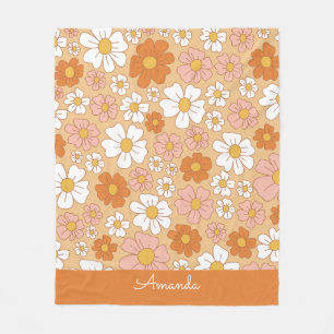 Orange und Weiße Blüten Fleecedecke