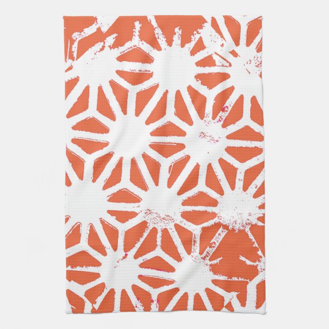 Orange und weiße geometrische Muster Geschirrtuch (Vertikal)