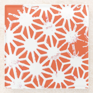 Orange und weiße geometrische Muster Glasuntersetzer