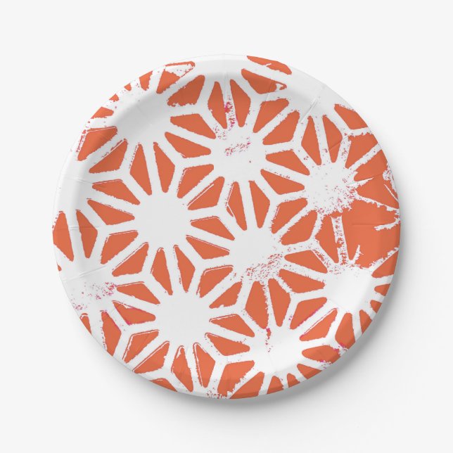 Orange und weiße geometrische Muster Pappteller (Vorderseite)