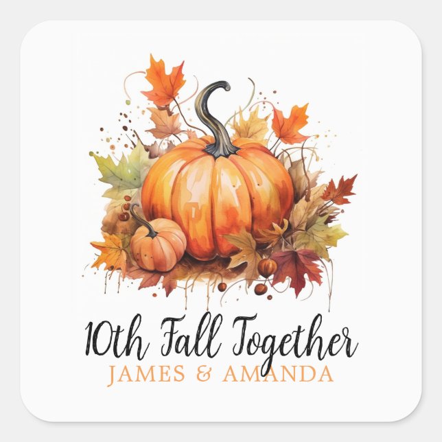 Orange und weiße Pumpkin Coupel Fall Quadratischer Aufkleber (Vorderseite)