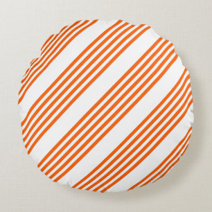 Orange und weiße Streifen Rundes Kissen