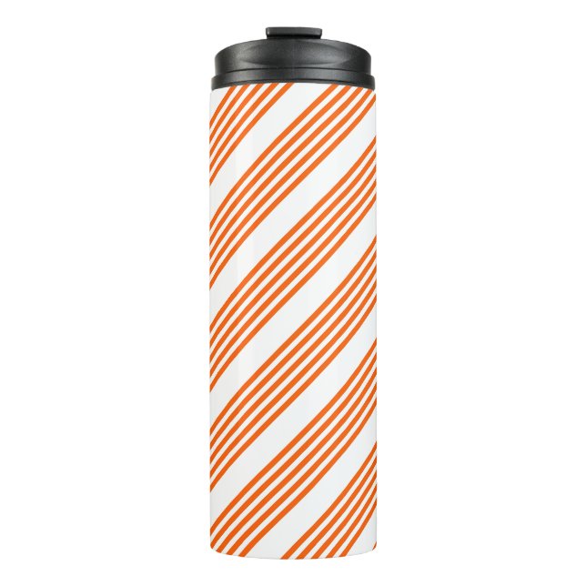 Orange und weiße Streifen Thermosbecher (Vorderseite)