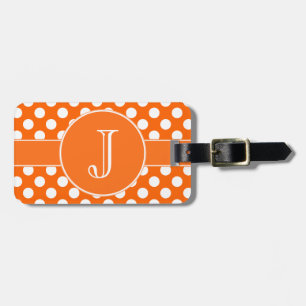 Orange und weißer Polka-Punkt mit Monogramm Gepäckanhänger