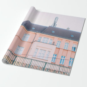 ORANGE UND WEIßES BETONGEBÄUDE GESCHENKPAPIER
