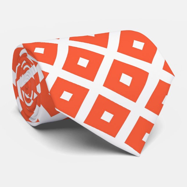 Orange und weißes geometrisches kariertes Muster Krawatte (Gerollt)