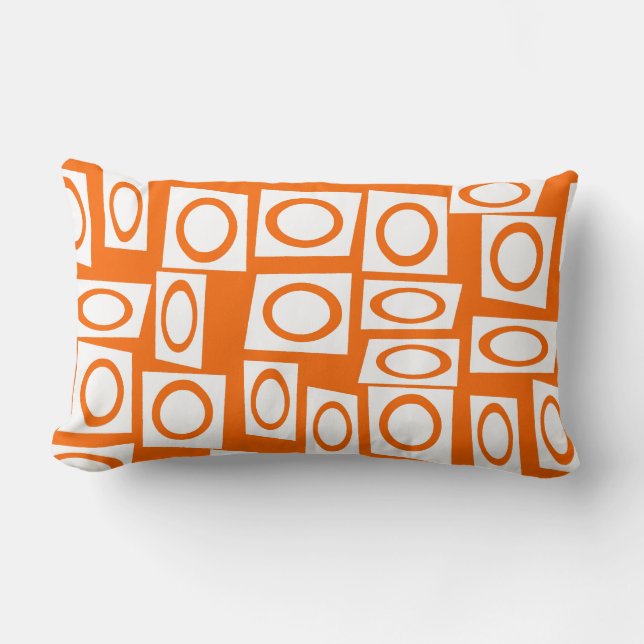 Orange und weißes Spaß-Kreis-Quadrat-Muster Lendenkissen (Vorderseite)