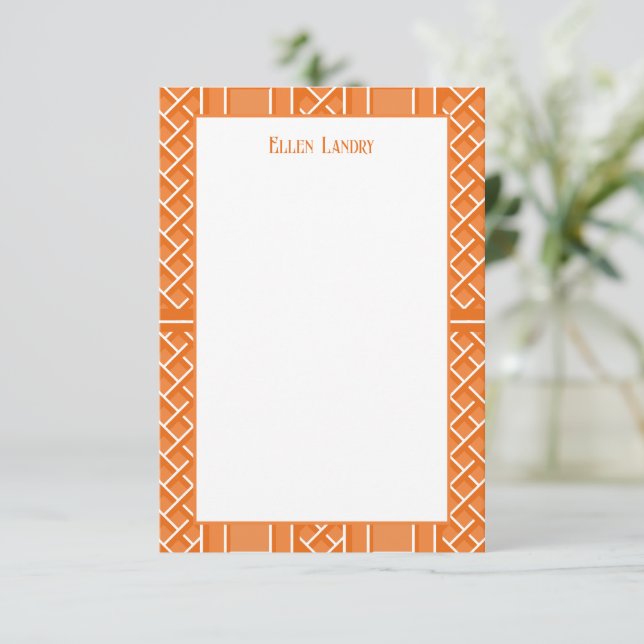 Orange und White Chinoiserie Bamboo Muster Dankeskarte (Stehend Vorderseite)