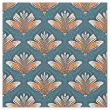 Orange und White Damask auf blauem Stoff
