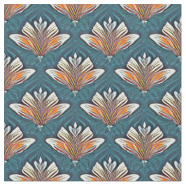 Orange und White Damask auf blauem Stoff