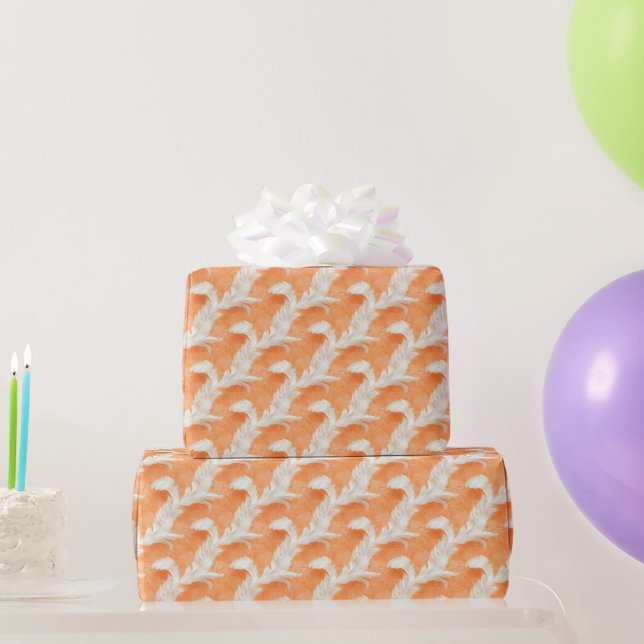 Orange und White Feather Pattern Bridal Geschenkpapier (Partygeschenke)