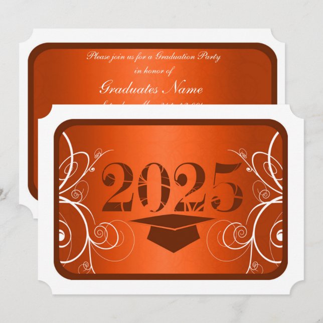 Orange und White Frame Graduation Party Einladung (Vorne/Hinten)