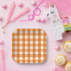 Orange und White Gingham Checkered Halloween Pappteller