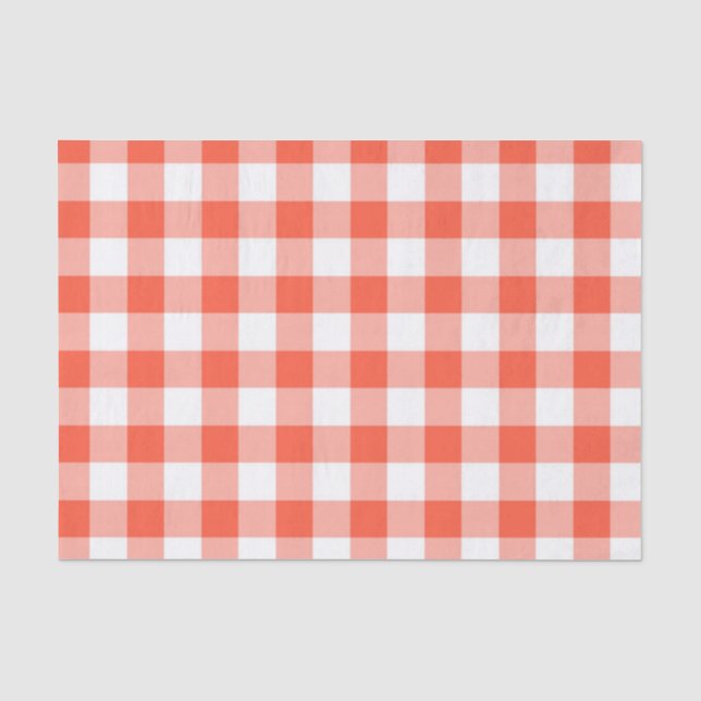 Orange und White Gingham Karo Pattern Seidenpapier (Vorderseite)