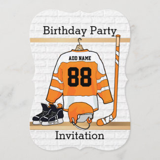 Orange und White Ice Hockey Jersey Geburtstagspart Einladung
