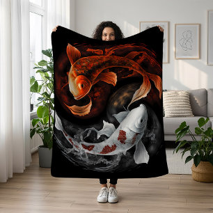 Orange und White Lucky Koi Fisch Japan Kunst Fleecedecke
