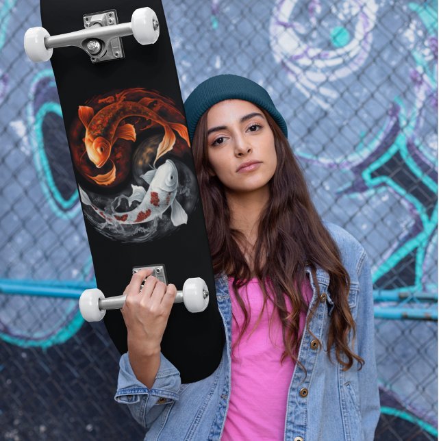 Orange und White Lucky Koi Fisch Japan Kunst Skateboard (Von Creator hochgeladen)