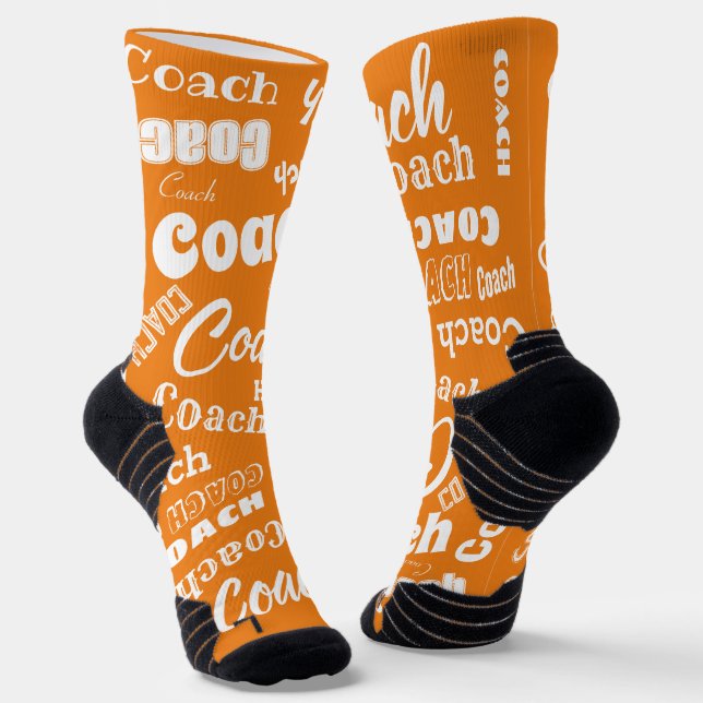 Orange und White Personalisiert Coach Geschenk Nam Socken (Gewinkelt)