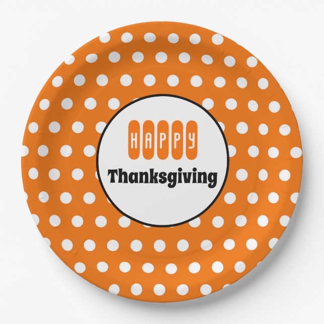 Orange und White Polka Dot Erntedank Pappteller (Vorderseite)