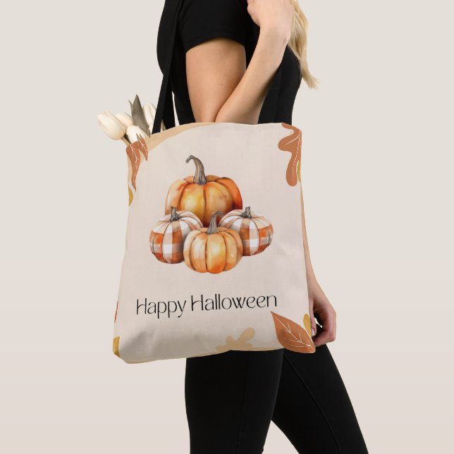 Orange und White Pumpkins Kariert Brown Halloween Tasche (Von Nahem)