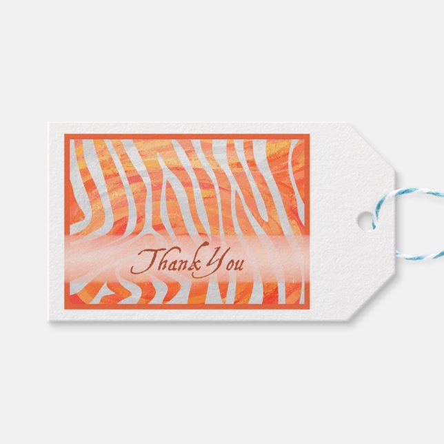 Orange und White Zebra Muster Vielen Dank Geschenkanhänger (Vorderseite (Horizontal))