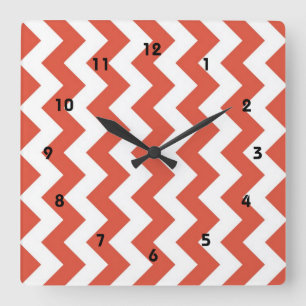 Orange und White Zigzag Quadratische Wanduhr