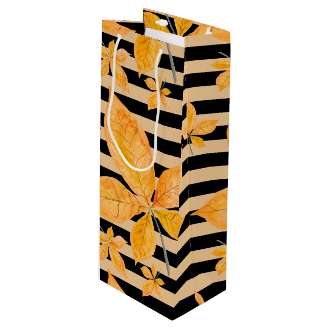ORANGE- UND YELLOW-HERBSTLAUBE GESCHENKTÜTE FÜR WEINFLASCHEN (Vorderseite Schrägansicht)