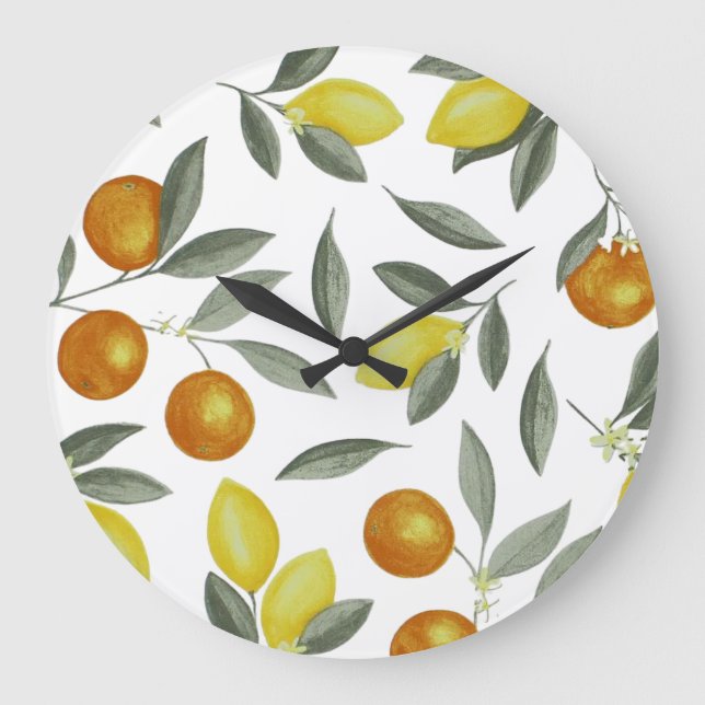 Orange und Zitrone Große Wanduhr (Vorderseite)