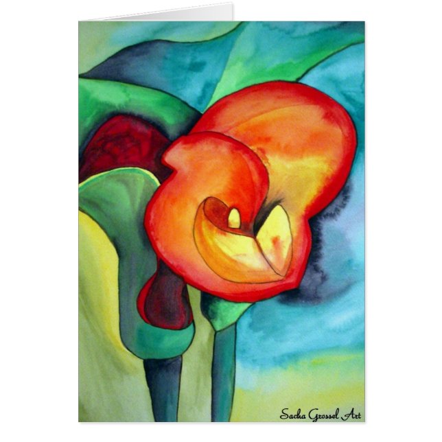 Orange ursprüngliche Aquarellkunst Canna Lilie (Vorne)