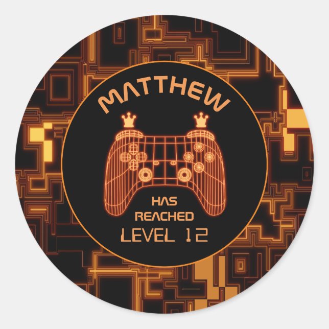 Orange Video Game Controller Runder Aufkleber (Vorderseite)