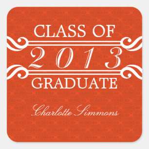 Orange Vintag Damask 2013 Abschluss Stickers