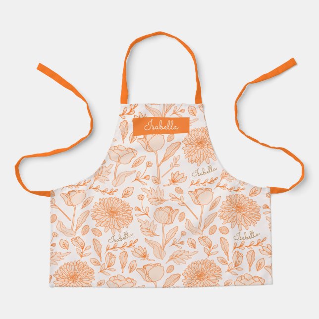 Orange Vintag Floral Individuelle Name Schürze (Vorderseite)