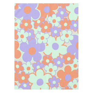 Orange Violett Blau Retro Y2K 70er Jahre Blumenmus Tischdecke