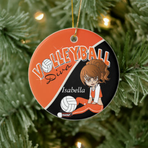 Orange Volleyball 🏐 Player Diva Girl Keramikornament