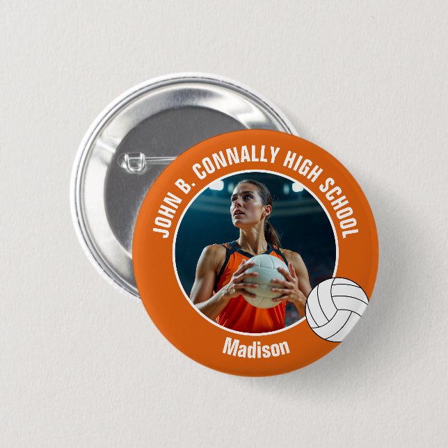 Orange Volleyball-Spieler-Foto High School-Spirit Button (Vorne & Hinten)