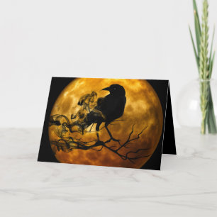 Orange Vollmond Rußschwarzer Rabe Halloween Krähe Karte