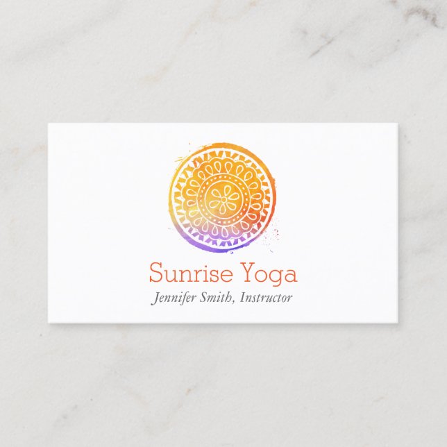 Orange Wasserfarbe Mandala Yoga und Wellness Visitenkarte (Vorderseite)