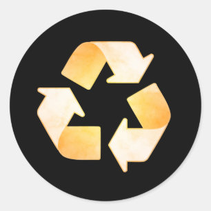 Orange Wasserfarbe Recycelnd Symbolaufkleber Runder Aufkleber