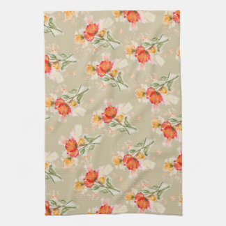 Orange-Wasserfarben-Blumen-Teetuch Geschirrtuch