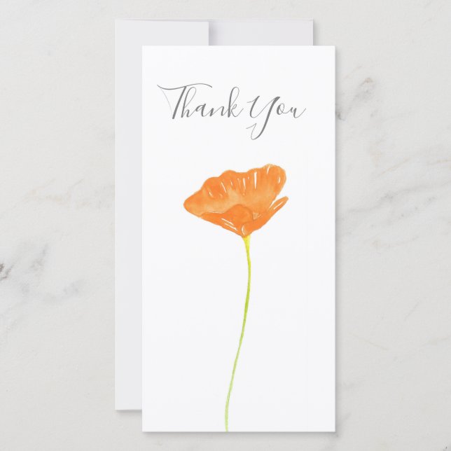 Orange Watercolor California Poppy Dankeskarte (Vorderseite)