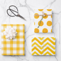Orange Watercolor Dots Gingham Wrapping Paper
