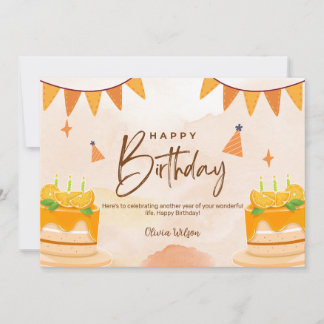 Orange Watercolor Happy Birthday Einladung