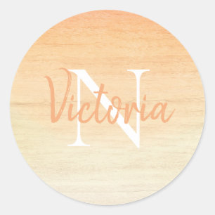 Orange Watercolor Monogram Name Script Runder Aufkleber