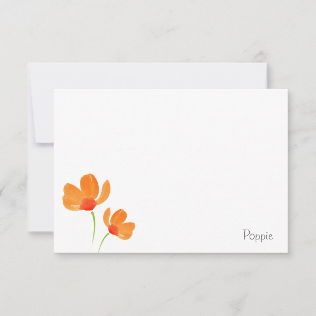 Orange Watercolor Poppies Mitteilungskarte (Vorderseite)