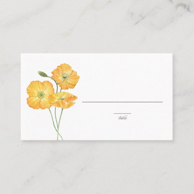 Orange Watercolor Poppies Spring Floral Wedding Platzkarte (Vorderseite)