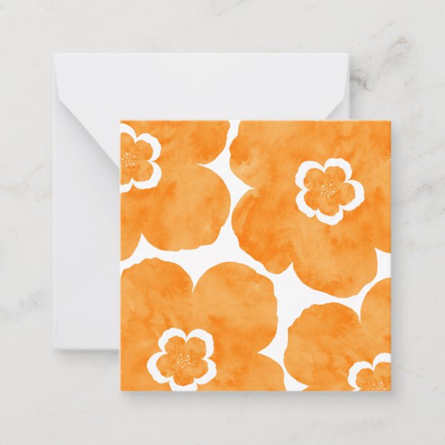 Orange Watercolor Poppy Mitteilungskarte (Vorderseite)
