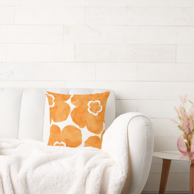 Orange Watercolor Poppy Throw Kissen (Liege)